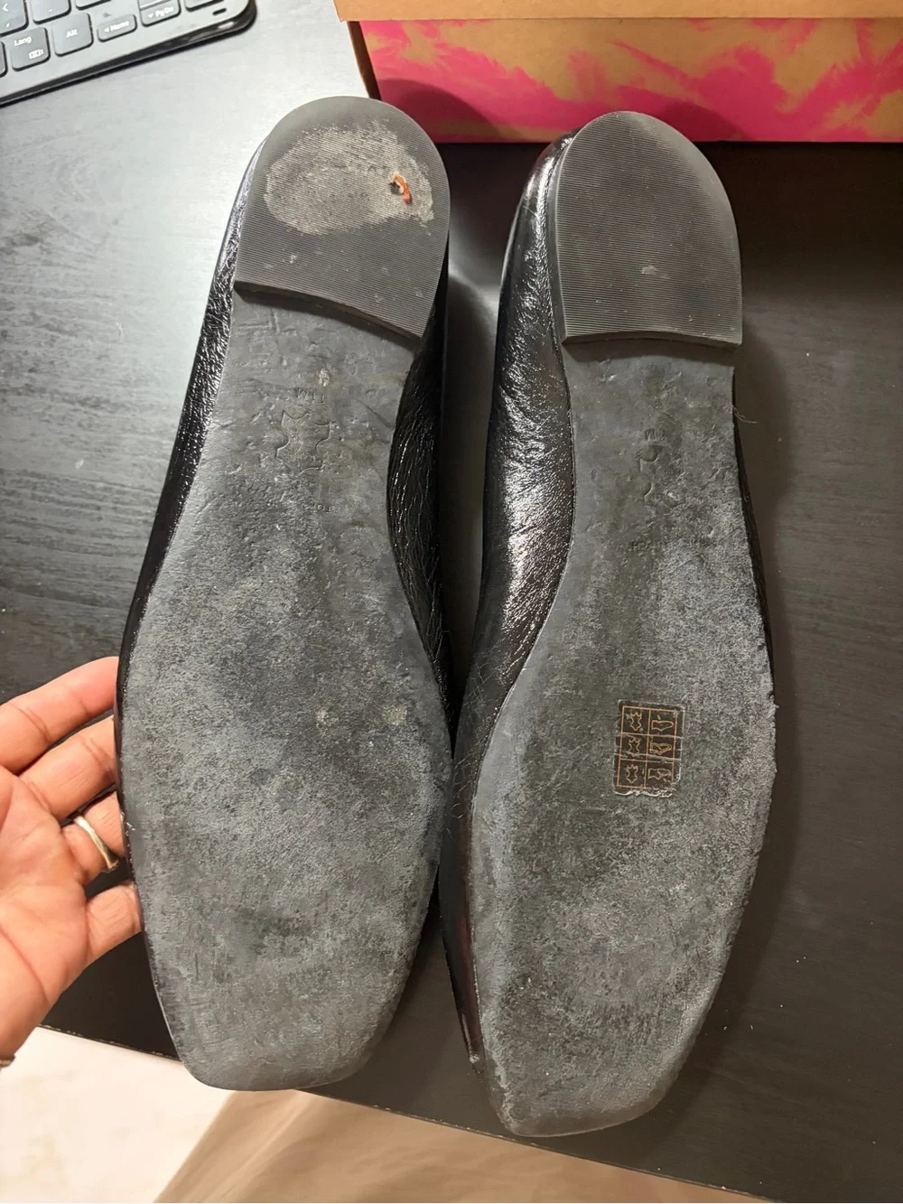 Tory Burch Black Leather Logo Toe Ballet Flats